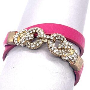 Yik Fung Rhinestone Wrap Around Snap Bracelet Gold Tone 14.5 Inches